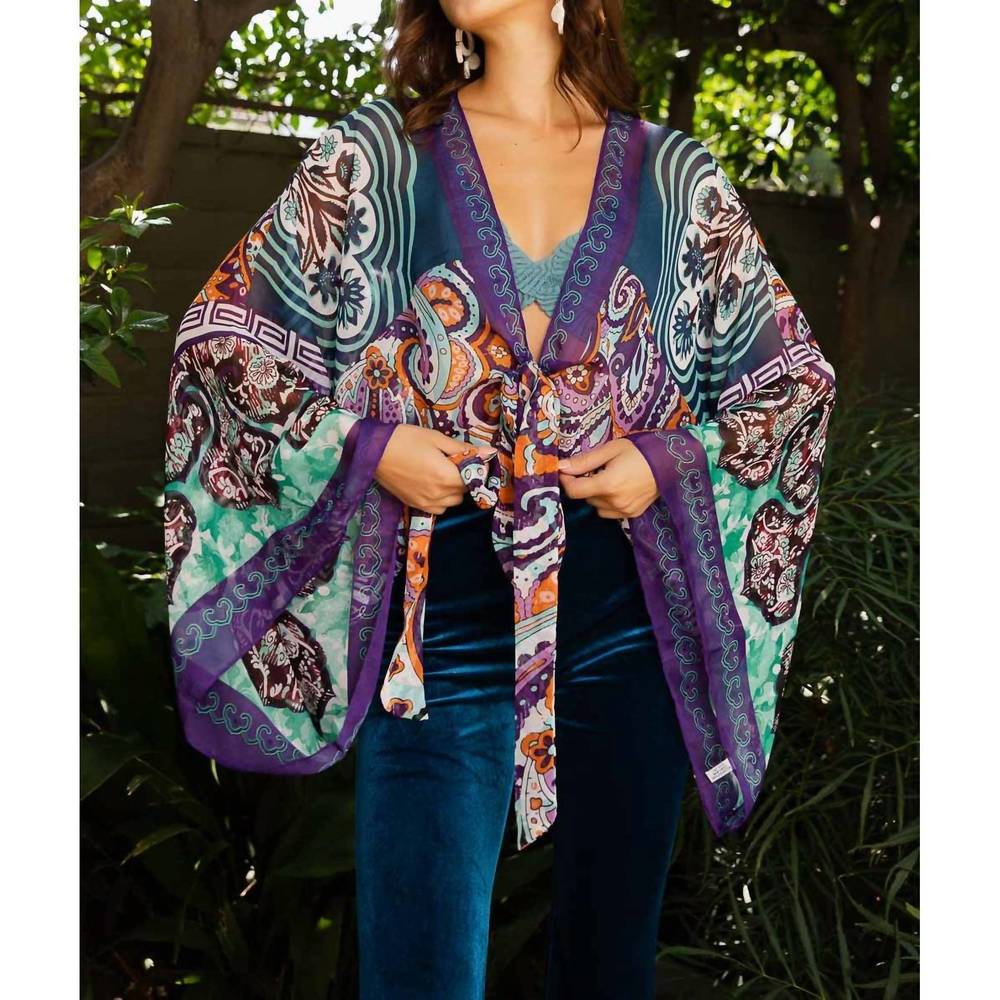 NEW LETO boho chic tie front wrap in teal/blue